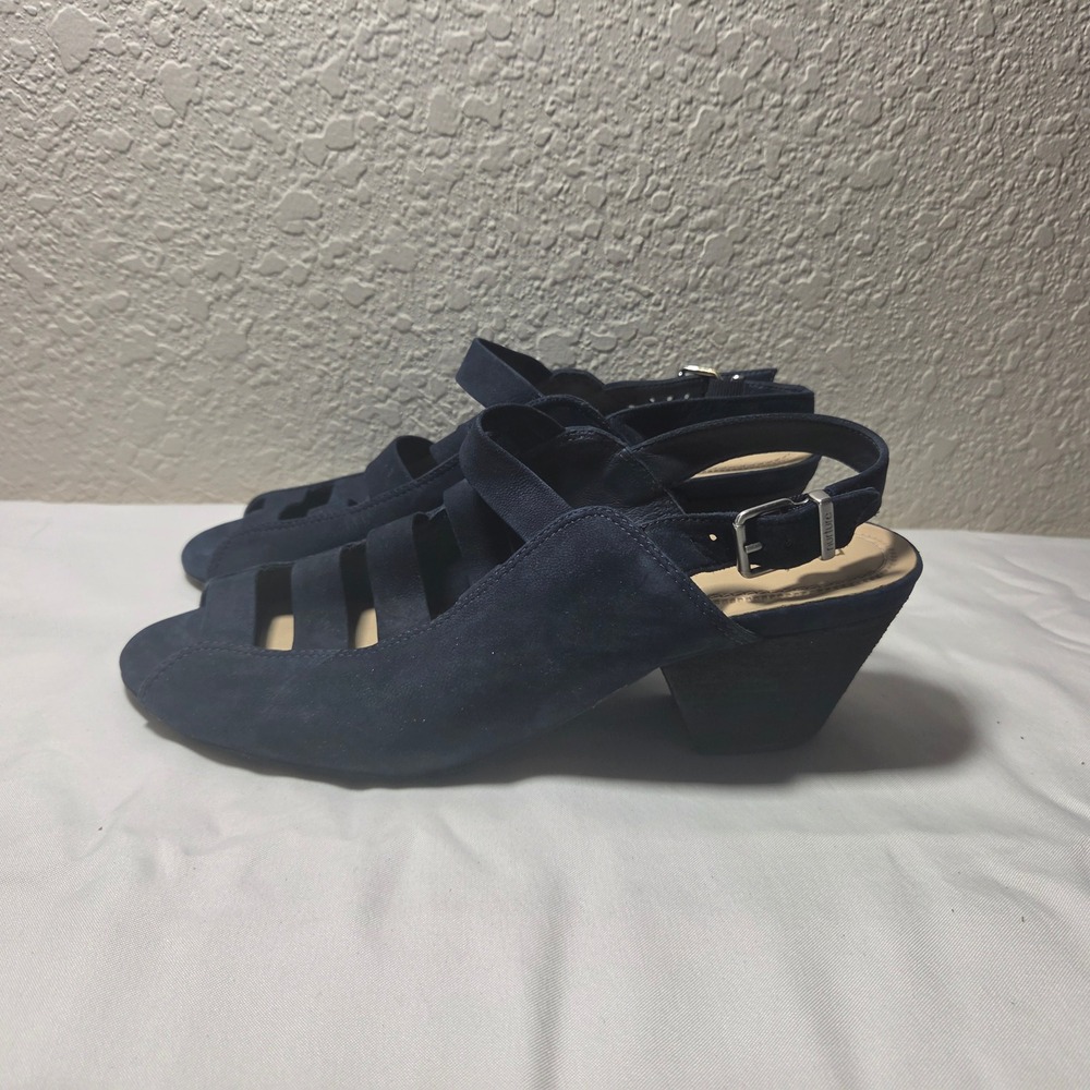 Nurture Navy Blue Suede Caged Block Heel Slingback Sandals Womens 9.5M